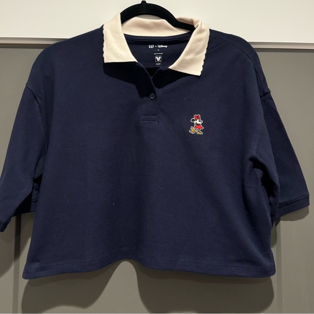 NWT: Gap Disney Blue and Cream Boxy Crop Polo Jersey